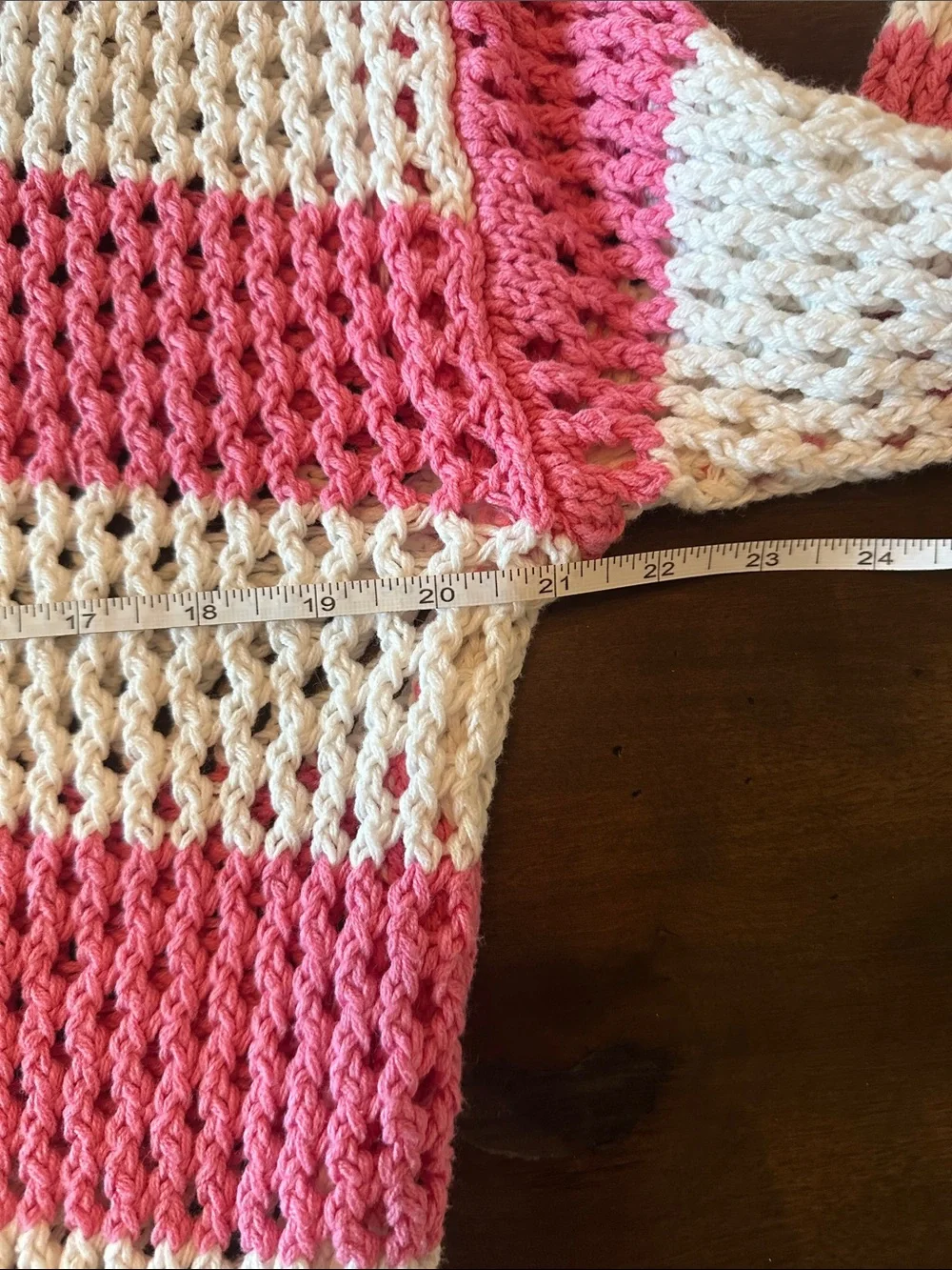Major Label Group  Pink & White Open-Weave Stripe Crewneck Sweater Size L